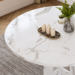 Modular Round Dining Table, 120 cm Diameter and 76 cm Height, MDF with Imitated Marble in White - Image 17