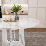 Modular Round Dining Table, 120 cm Diameter and 76 cm Height, MDF with Imitated Marble in White - Image 19