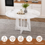 Modular Round Dining Table, 120 cm Diameter and 76 cm Height, MDF with Imitated Marble in White - Image 6