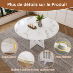 Modular Round Dining Table, 120 cm Diameter and 76 cm Height, MDF with Imitated Marble in White - Image 8