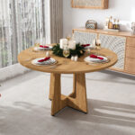 Modular Round Dining Table, 120 cm Diameter and 76 cm Height, MDF with Oak Veneer, Comfortable