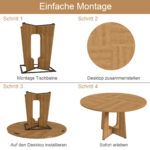 Modular Round Dining Table, 120 cm Diameter and 76 cm Height, MDF with Oak Veneer, Comfortable - Image 10