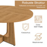 Modular Round Dining Table, 120 cm Diameter and 76 cm Height, MDF with Oak Veneer, Comfortable - Image 12
