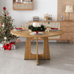 Modular Round Dining Table, 120 cm Diameter and 76 cm Height, MDF with Oak Veneer, Comfortable - Image 17