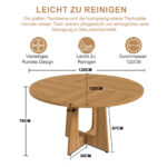 Modular Round Dining Table, 120 cm Diameter and 76 cm Height, MDF with Oak Veneer, Comfortable - Image 4