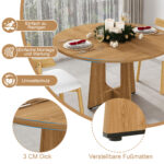 Modular Round Dining Table, 120 cm Diameter and 76 cm Height, MDF with Oak Veneer, Comfortable - Image 8