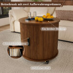 Mid-Century Cylindrical Nightstand with Charging Station (Outlet + 2 USB), Sliding Door & Storage - Round - Image 10