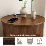 Mid-Century Cylindrical Nightstand with Charging Station (Outlet + 2 USB), Sliding Door & Storage - Round - Image 12