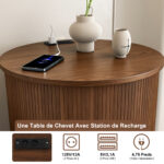 Mid-Century Cylindrical Nightstand with Charging Station (Outlet + 2 USB), Sliding Door & Storage - Round - Image 13