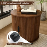 Mid-Century Cylindrical Nightstand with Charging Station (Outlet + 2 USB), Sliding Door & Storage - Round - Image 14