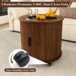 Mid-Century Cylindrical Nightstand with Charging Station (Outlet + 2 USB), Sliding Door & Storage - Round - Image 15
