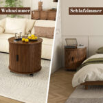 Mid-Century Cylindrical Nightstand with Charging Station (Outlet + 2 USB), Sliding Door & Storage - Round - Image 16