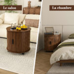 Mid-Century Cylindrical Nightstand with Charging Station (Outlet + 2 USB), Sliding Door & Storage - Round - Image 17