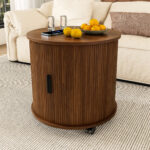 Mid-Century Cylindrical Nightstand with Charging Station (Outlet + 2 USB), Sliding Door & Storage - Round - Image 19