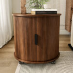 Mid-Century Cylindrical Nightstand with Charging Station (Outlet + 2 USB), Sliding Door & Storage - Round - Image 20