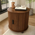 Mid-Century Cylindrical Nightstand with Charging Station (Outlet + 2 USB), Sliding Door & Storage - Round - Image 21