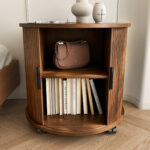 Mid-Century Cylindrical Nightstand with Charging Station (Outlet + 2 USB), Sliding Door & Storage - Round - Image 3