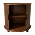 Mid-Century Cylindrical Nightstand with Charging Station (Outlet + 2 USB), Sliding Door & Storage - Round - Image 4