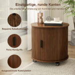 Mid-Century Cylindrical Nightstand with Charging Station (Outlet + 2 USB), Sliding Door & Storage - Round - Image 8