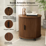 Mid-Century Cylindrical Nightstand with Charging Station (Outlet + 2 USB), Sliding Door & Storage - Round - Image 9