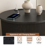 Mid-Century Cylindrical Nightstand with Charging Station (Outlet + 2 USB), Sliding Door & Storage - Round - Image 11