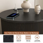Mid-Century Cylindrical Nightstand with Charging Station (Outlet + 2 USB), Sliding Door & Storage - Round - Image 12