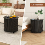 Mid-Century Cylindrical Nightstand with Charging Station (Outlet + 2 USB), Sliding Door & Storage - Round - Image 14