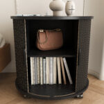 Mid-Century Cylindrical Nightstand with Charging Station (Outlet + 2 USB), Sliding Door & Storage - Round - Image 17