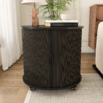 Mid-Century Cylindrical Nightstand with Charging Station (Outlet + 2 USB), Sliding Door & Storage - Round - Image 18