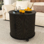 Mid-Century Cylindrical Nightstand with Charging Station (Outlet + 2 USB), Sliding Door & Storage - Round - Image 19