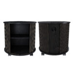 Mid-Century Cylindrical Nightstand with Charging Station (Outlet + 2 USB), Sliding Door & Storage - Round - Image 2