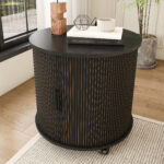Mid-Century Cylindrical Nightstand with Charging Station (Outlet + 2 USB), Sliding Door & Storage - Round - Image 20