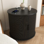 Mid-Century Cylindrical Nightstand with Charging Station (Outlet + 2 USB), Sliding Door & Storage - Round - Image 22