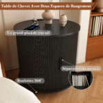 Mid-Century Cylindrical Nightstand with Charging Station (Outlet + 2 USB), Sliding Door & Storage - Round - Image 8