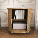 Mid-Century Cylindrical Nightstand with Charging Station (Outlet + 2 USB), Sliding Door & Storage - Round