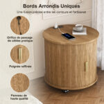 Mid-Century Cylindrical Nightstand with Charging Station (Outlet + 2 USB), Sliding Door & Storage - Round - Image 10