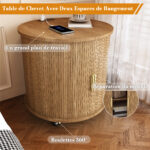Mid-Century Cylindrical Nightstand with Charging Station (Outlet + 2 USB), Sliding Door & Storage - Round - Image 12