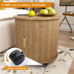 Mid-Century Cylindrical Nightstand with Charging Station (Outlet + 2 USB), Sliding Door & Storage - Round - Image 13