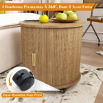 Mid-Century Cylindrical Nightstand with Charging Station (Outlet + 2 USB), Sliding Door & Storage - Round - Image 14