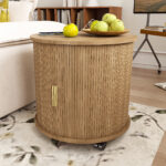 Mid-Century Cylindrical Nightstand with Charging Station (Outlet + 2 USB), Sliding Door & Storage - Round - Image 15