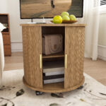 Mid-Century Cylindrical Nightstand with Charging Station (Outlet + 2 USB), Sliding Door & Storage - Round - Image 16