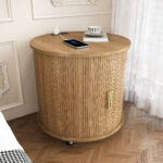 Mid-Century Cylindrical Nightstand with Charging Station (Outlet + 2 USB), Sliding Door & Storage - Round - Image 17