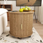 Mid-Century Cylindrical Nightstand with Charging Station (Outlet + 2 USB), Sliding Door & Storage - Round - Image 19