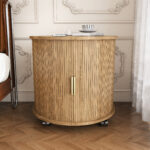 Mid-Century Cylindrical Nightstand with Charging Station (Outlet + 2 USB), Sliding Door & Storage - Round - Image 2