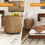 Mid-Century Cylindrical Nightstand with Charging Station (Outlet + 2 USB), Sliding Door & Storage - Round - Image 5