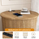 Mid-Century Cylindrical Nightstand with Charging Station (Outlet + 2 USB), Sliding Door & Storage - Round - Image 7