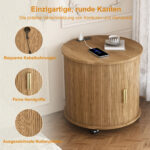 Mid-Century Cylindrical Nightstand with Charging Station (Outlet + 2 USB), Sliding Door & Storage - Round - Image 9