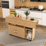 Rectangular Foldable Mobile Dining Table 110x70x80 cm, Multifunctional with 5 Storage Shelves and 5 Casters