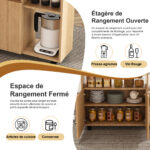Rectangular Foldable Mobile Dining Table 110x70x80 cm, Multifunctional with 5 Storage Shelves and 5 Casters - Image 14