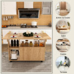 Rectangular Foldable Mobile Dining Table 110x70x80 cm, Multifunctional with 5 Storage Shelves and 5 Casters - Image 16